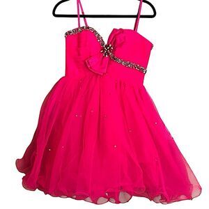 Dave & Johnny Hot Pink Party Prom Cocktail Sequins and Bow Dress – NWT – Sz 5/6